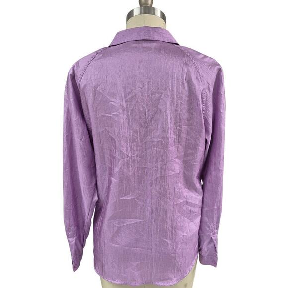 Vtg 80s 90s Diane Von Furstenberg Lilac Purple Crinkle Tab SLeeve Shirt Blouse L - Picture 4 of 5